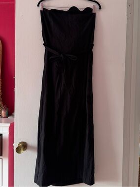 Free People Black Linen Strapless Scallop Maxi Dress with Waist Tie